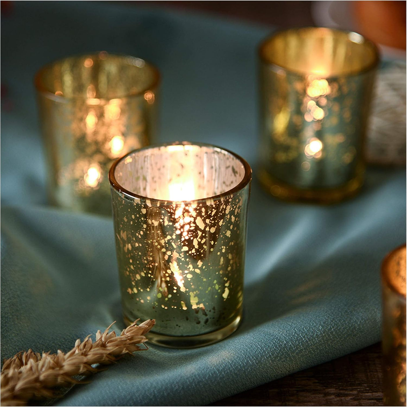Gold Mercury Glass Votive Candle Holders Set of 12 for Wedding Table Centerpiece, Decorative Tea Light Holders for Birthday Party Home Decoration
