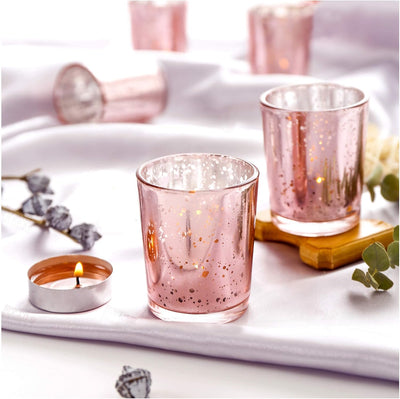 12 Pcs Valentines Rose Gold Votive Candle Holders for Wedding Table Centerpieces, Pink Tealight Holders for Valentines Day Decorations, Party & Home Decor