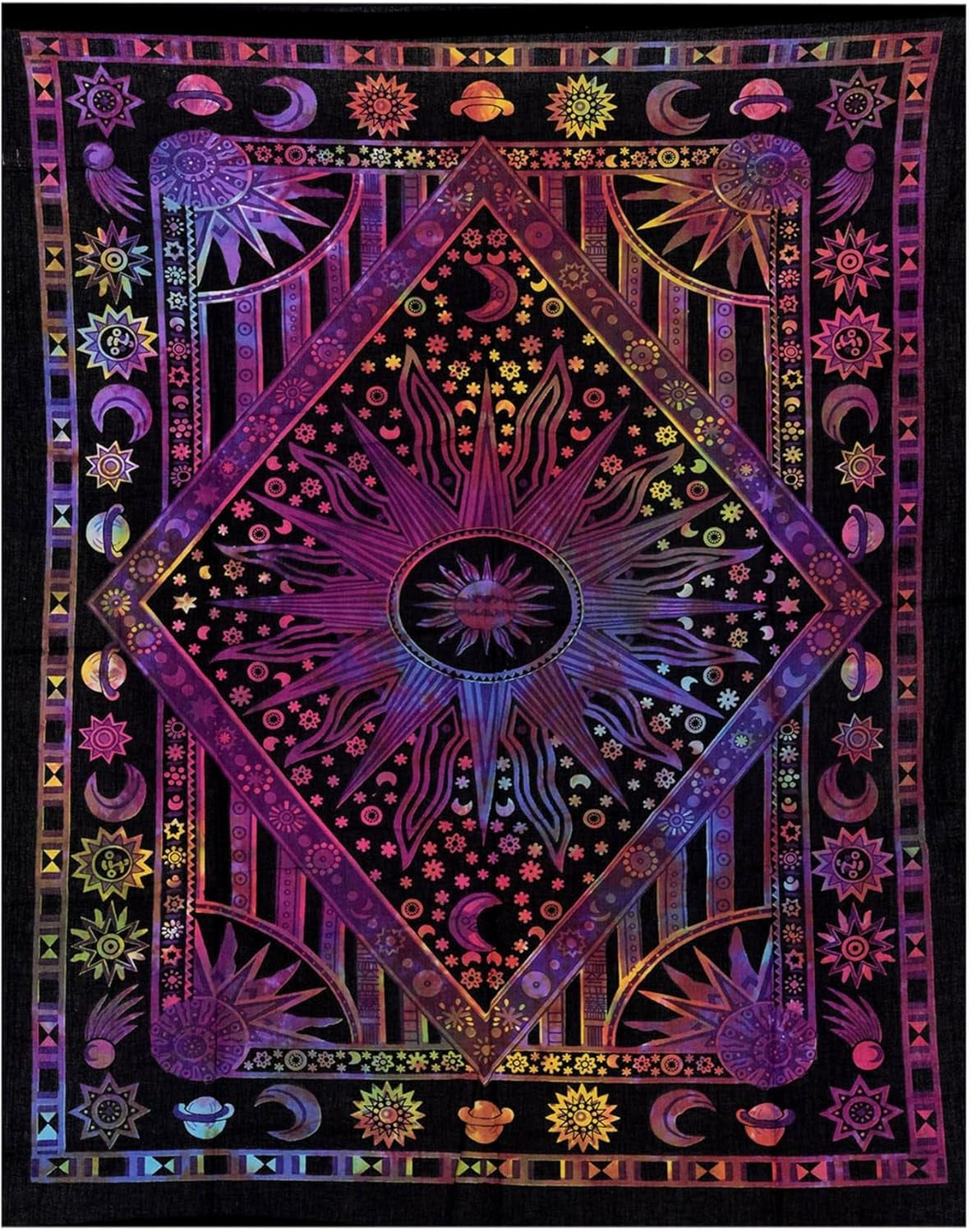 Multi Purple Mandala Sun and Moon Tapestry – Celestial Cotton Wall Hanging for Bedroom & Home Decor