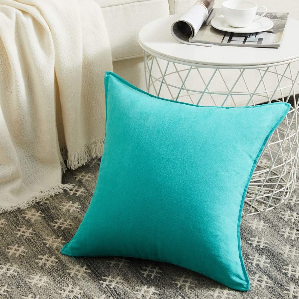 2 Packs Premium Faux Suede Decorative Throw Pillow Covers, Super Soft Square Pillow Case,Solid Cushion Cover for Couch/Sofa/Bedroom (18" X 18", Set of 2, Turquoise)