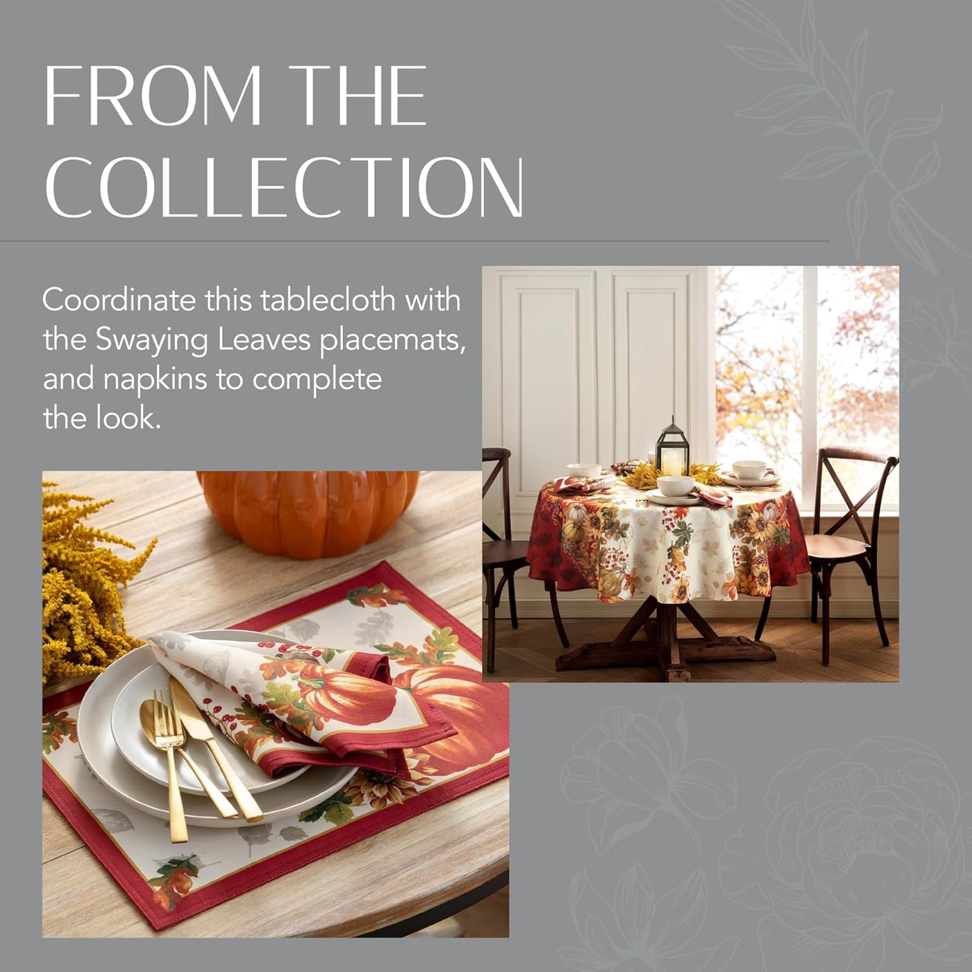 Home Fashions Swaying Leaves Bordered Fall, Seasonal and Holiday Tablecloth, 52"X70" Oblong/Rectangle, Multi