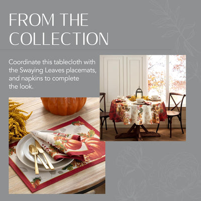 Home Fashions Swaying Leaves Bordered Fall, Seasonal and Holiday Tablecloth, 52"X70" Oblong/Rectangle, Multi
