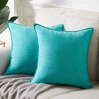 2 Packs Premium Faux Suede Decorative Throw Pillow Covers, Super Soft Square Pillow Case,Solid Cushion Cover for Couch/Sofa/Bedroom (18" X 18", Set of 2, Turquoise)
