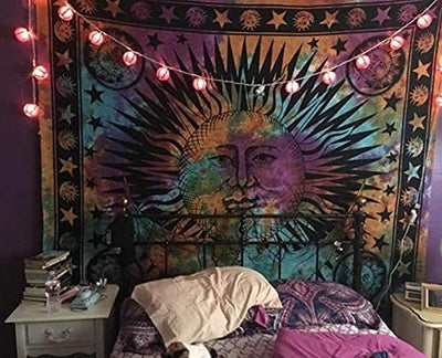 Sun and Moon Wall Hanging – Aesthetic Indie Boho Decorative Wall Tapestry for Bedroom, Living Room, or Home Décor (Rainbow, 54X60 Inch)
