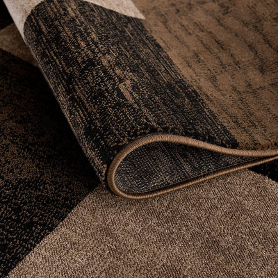 13' Brown And Black Geometric Shag Runner Rug-2