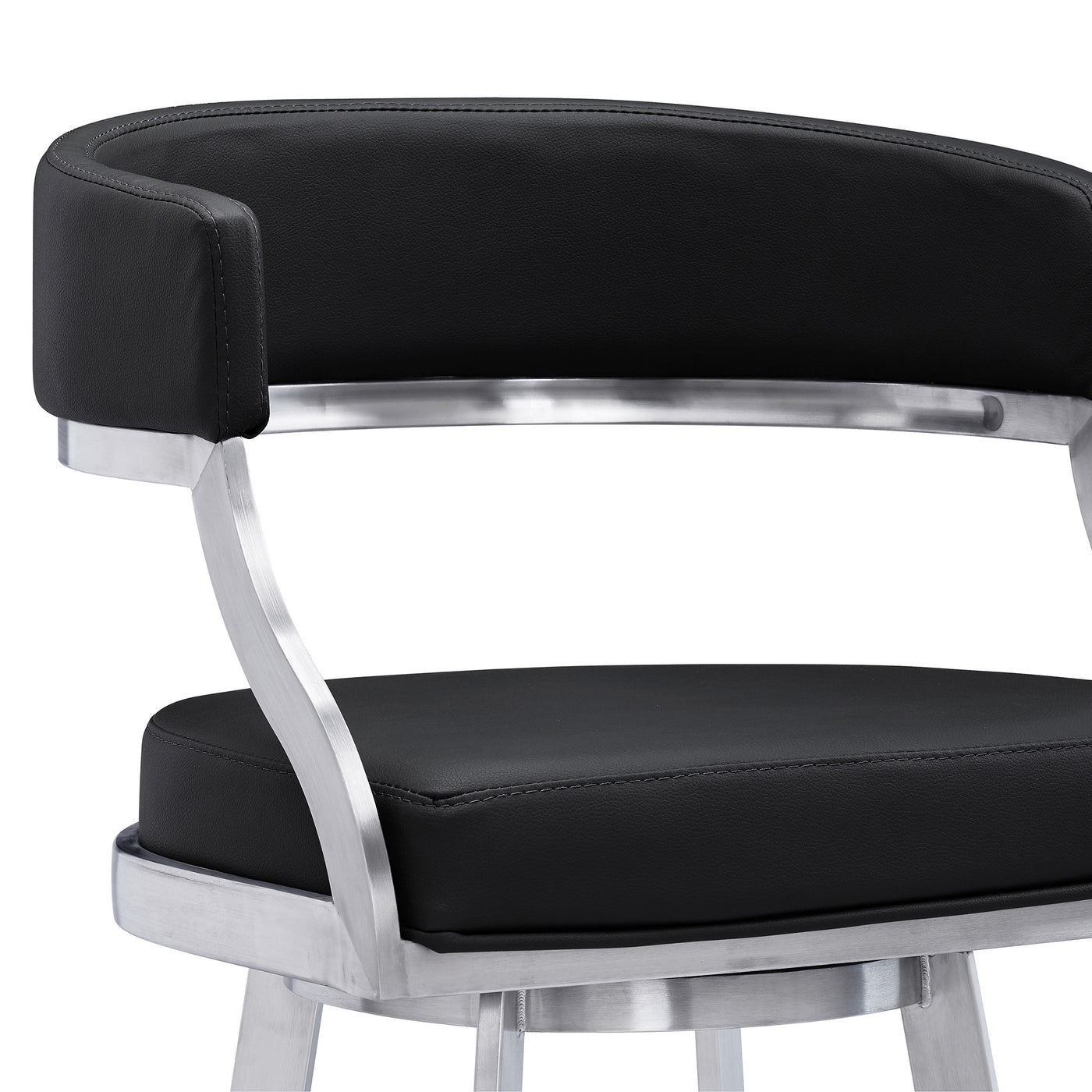 30" Black And Silver Faux Leather And Iron Swivel Low Back Bar Height Bar Chair-4