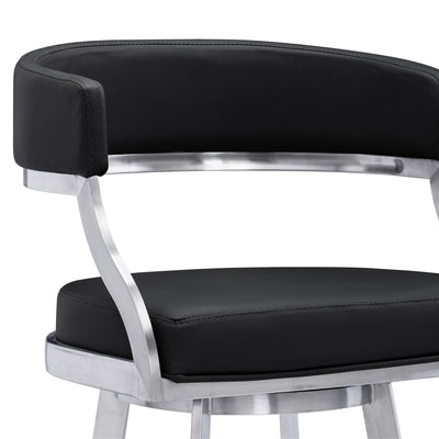 30" Black And Silver Faux Leather And Iron Swivel Low Back Bar Height Bar Chair-4