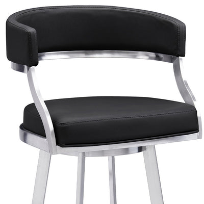 30" Black And Silver Faux Leather And Iron Swivel Low Back Bar Height Bar Chair-8