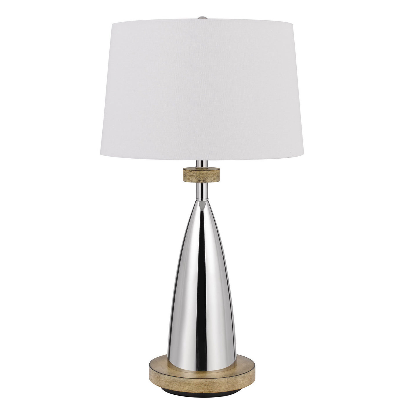 31" Brown Metal Geometric USB Table Lamp With White Empire Shade-1