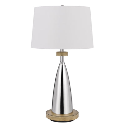 31" Brown Metal Geometric USB Table Lamp With White Empire Shade-1