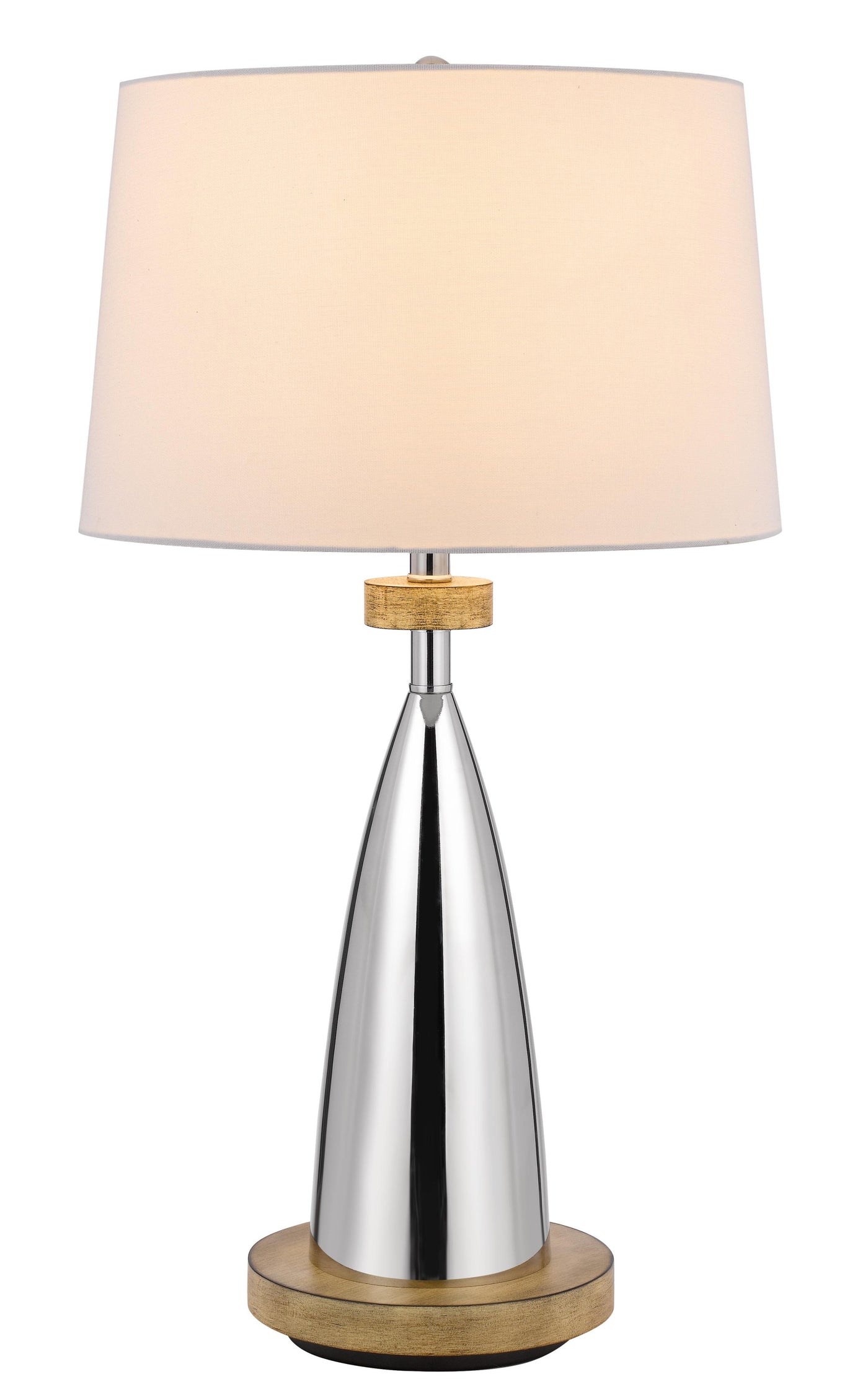 31" Brown Metal Geometric USB Table Lamp With White Empire Shade-2