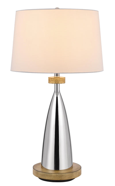 31" Brown Metal Geometric USB Table Lamp With White Empire Shade-2