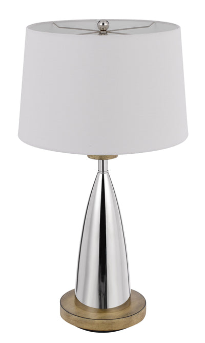 31" Brown Metal Geometric USB Table Lamp With White Empire Shade-3