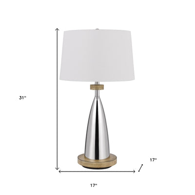 31" Brown Metal Geometric USB Table Lamp With White Empire Shade-6