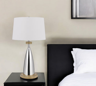 31" Brown Metal Geometric USB Table Lamp With White Empire Shade-0