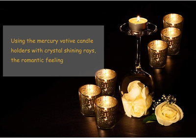 Gold Mercury Glass Votive Candle Holders Set of 12 for Wedding Table Centerpiece, Decorative Tea Light Holders for Birthday Party Home Decoration
