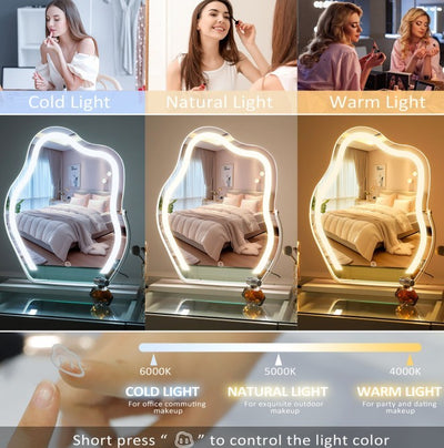Vanity Makeup Cloud LED Mirror With Lights Strip Smart Control Wall Mount Decor Glass Hanging Removable