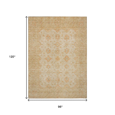 8' X 10' Beige And Rust Floral Medallion Washable Indoor Outdoor Area Rug-2