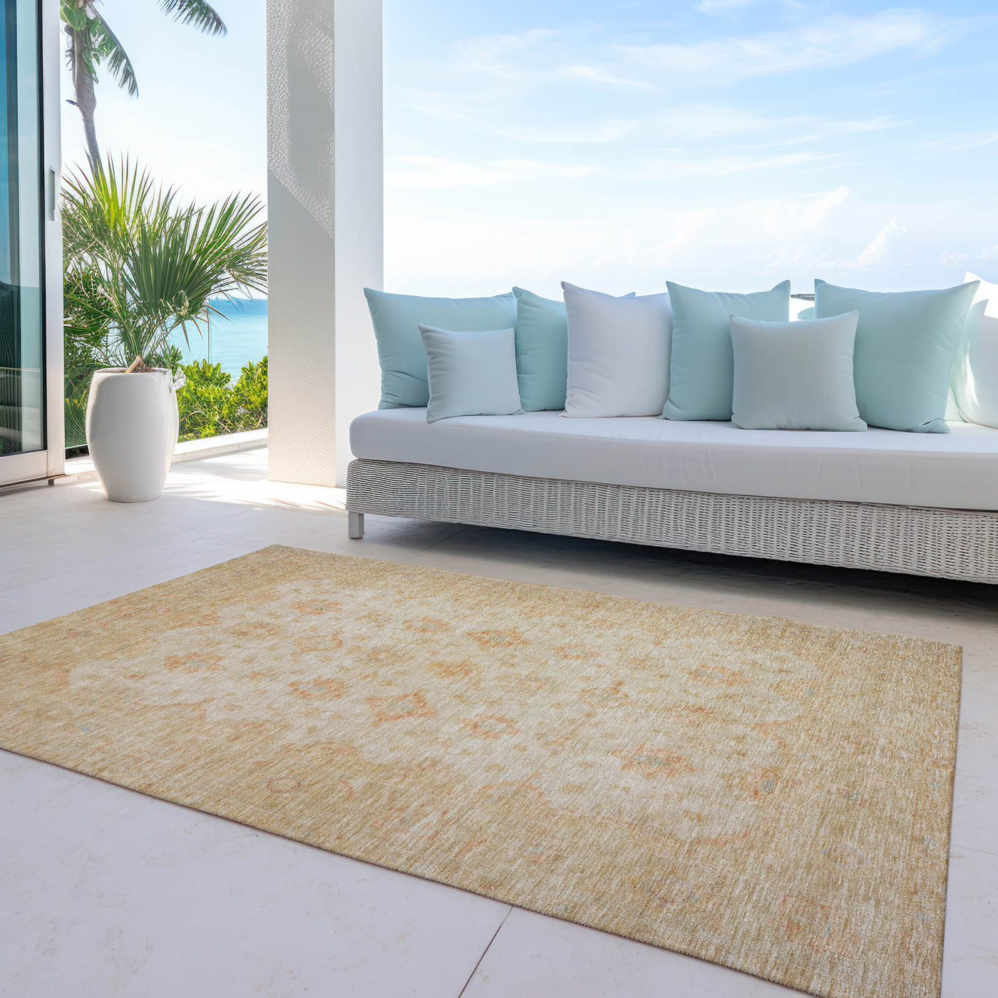 8' X 10' Beige And Rust Floral Medallion Washable Indoor Outdoor Area Rug-7