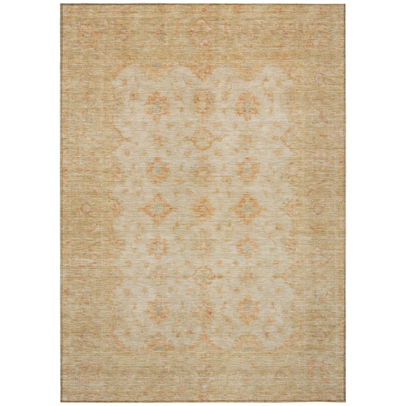 8' X 10' Beige And Rust Floral Medallion Washable Indoor Outdoor Area Rug-1