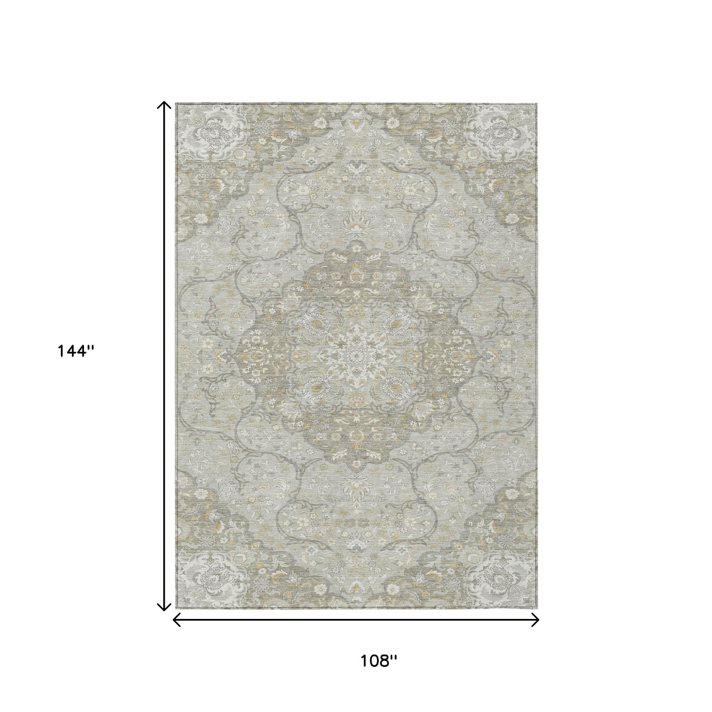 9' X 12' Taupe And Ivory Medallion Washable Indoor Outdoor Area Rug-2
