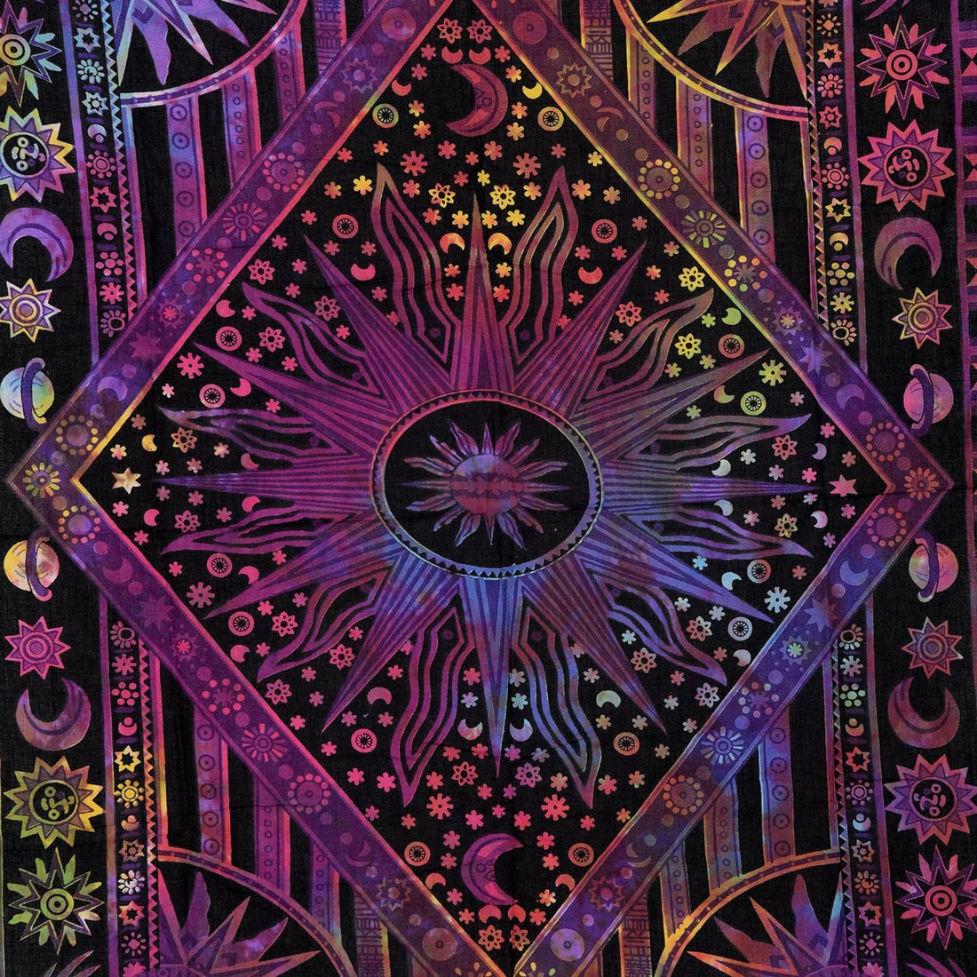 Multi Purple Mandala Sun and Moon Tapestry – Celestial Cotton Wall Hanging for Bedroom & Home Decor