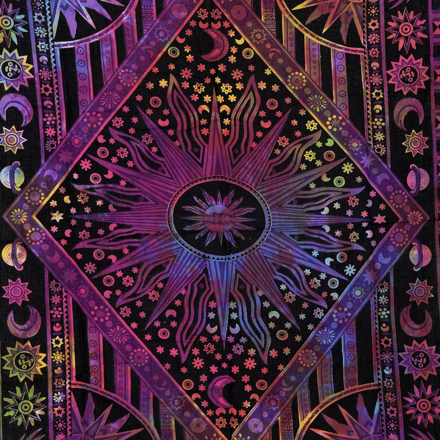 Multi Purple Mandala Sun and Moon Tapestry – Celestial Cotton Wall Hanging for Bedroom & Home Decor