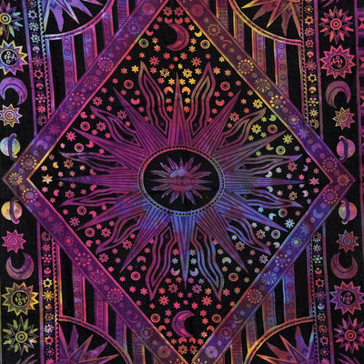 Multi Purple Mandala Sun and Moon Tapestry – Celestial Cotton Wall Hanging for Bedroom & Home Decor