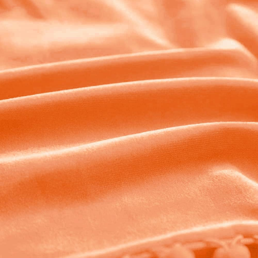Decorative Throw Pillow Covers with Pom Poms, Pack of 2 Soft Particles Velvet Pillow Cases Square Cushion Covers for Couch Bedroom Car Sofa Outdoors 16X16 Bright Orange