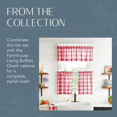 Home Fashions Farmhouse Living Buffalo-Check Tier Curtain Set for Bathroom or Kitchen Curtains, 30" X 24"(Set of 2 Tiers), Red/White