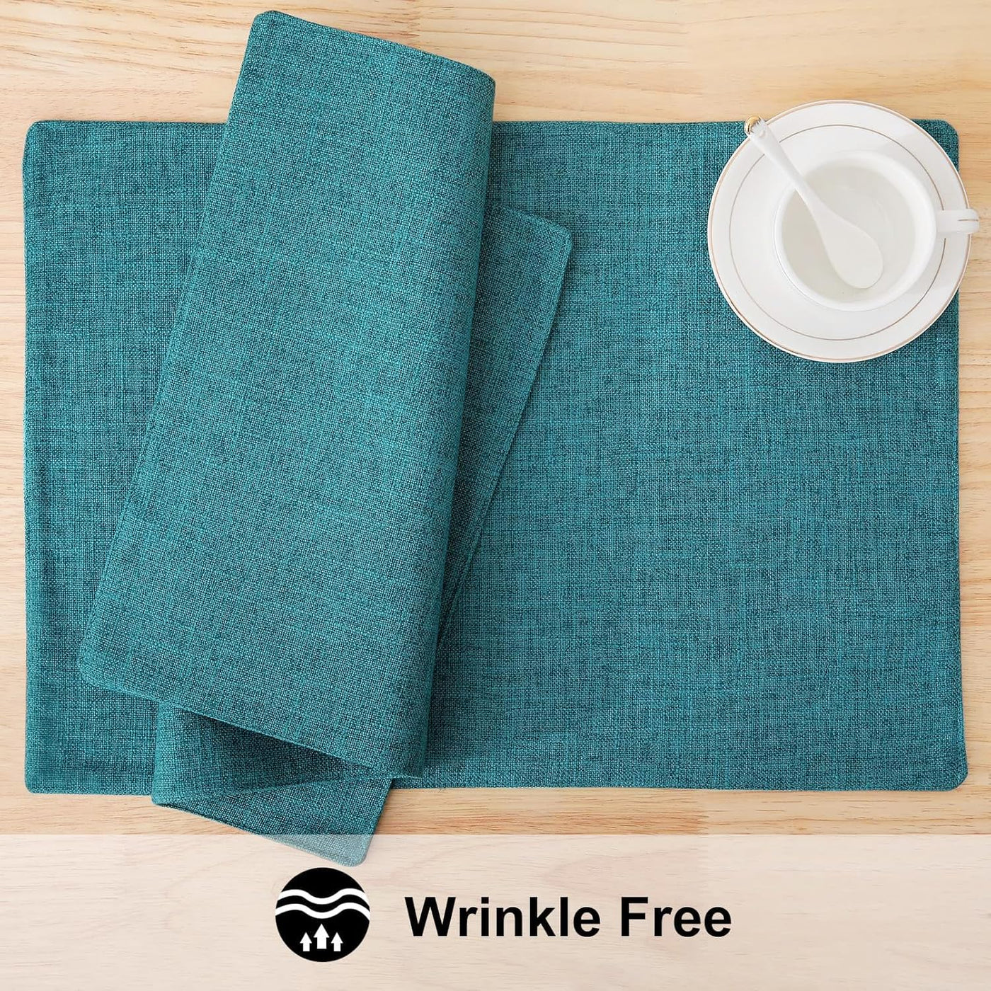 Teal Cloth Easter Placemats Set of 6 – Cotton Linen Blend Washable Spring Dining Table Mats for Easter, Indoors & Outdoors, Easy to Clean, 13 X 19 Inch