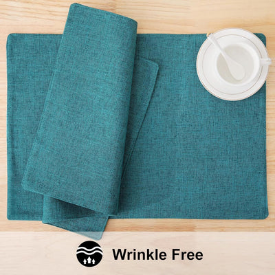 Teal Cloth Easter Placemats Set of 6 – Cotton Linen Blend Washable Spring Dining Table Mats for Easter, Indoors & Outdoors, Easy to Clean, 13 X 19 Inch