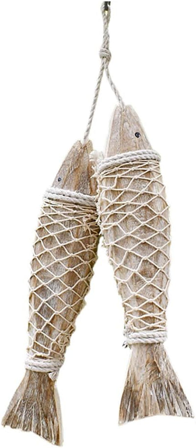 Antique Wood Fish Decor Ornament Wall Hanging Wooden Fish Decorations for Home Nautical Theme