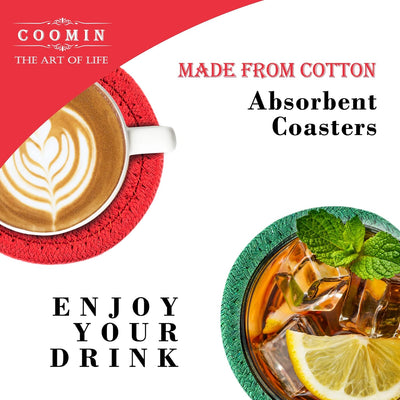 Absorbent Drink Coasters Handmade Braided Drink Coasters, Super Absorbent Heat-Resistant Coasters for Drinks Great Home Decor (Red, Green, Beige, 6)