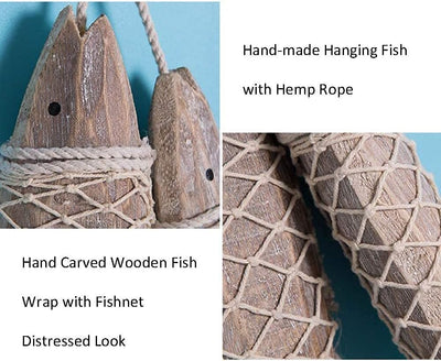 Antique Wood Fish Decor Ornament Wall Hanging Wooden Fish Decorations for Home Nautical Theme