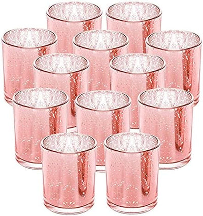 12 Pcs Valentines Rose Gold Votive Candle Holders for Wedding Table Centerpieces, Pink Tealight Holders for Valentines Day Decorations, Party & Home Decor