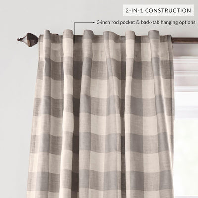 Home Fashions Farmhouse Living Grainger Buffalo-Check Blackout Window Curtain, Living Room and Bedroom Drape with Rod Pocket Tabs, 52" X 84", Grey, 1 Panel