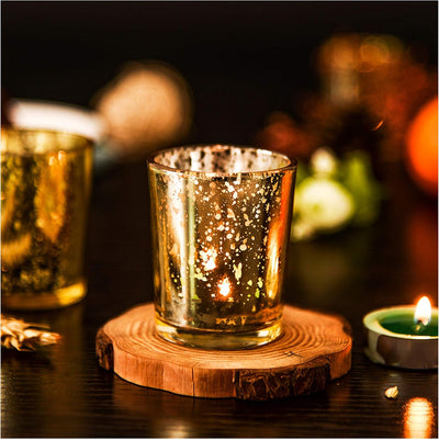 Gold Mercury Glass Votive Candle Holders Set of 12 for Wedding Table Centerpiece, Decorative Tea Light Holders for Birthday Party Home Decoration