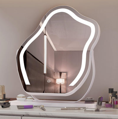Vanity Makeup Cloud LED Mirror With Lights Strip Smart Control Wall Mount Decor Glass Hanging Removable