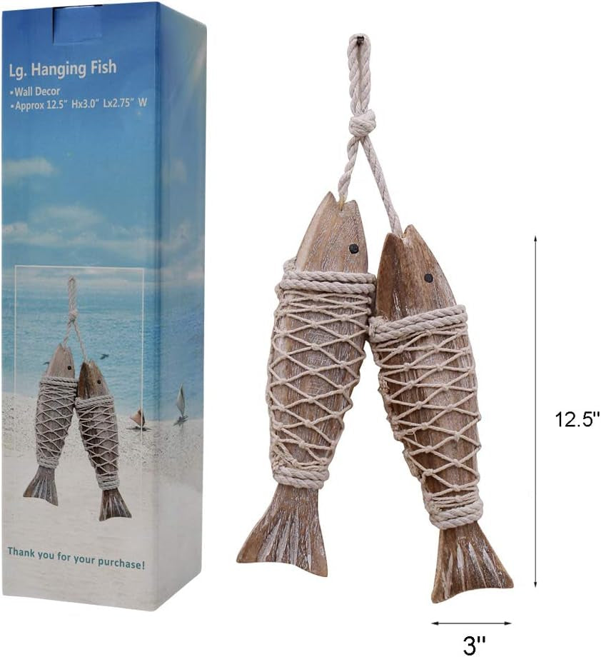 Antique Wood Fish Decor Ornament Wall Hanging Wooden Fish Decorations for Home Nautical Theme