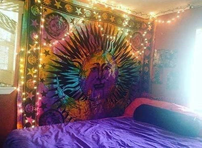 Sun and Moon Wall Hanging – Aesthetic Indie Boho Decorative Wall Tapestry for Bedroom, Living Room, or Home Décor (Rainbow, 54X60 Inch)