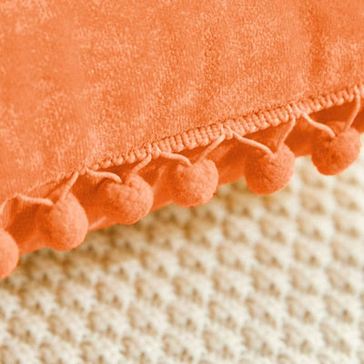 Decorative Throw Pillow Covers with Pom Poms, Pack of 2 Soft Particles Velvet Pillow Cases Square Cushion Covers for Couch Bedroom Car Sofa Outdoors 16X16 Bright Orange