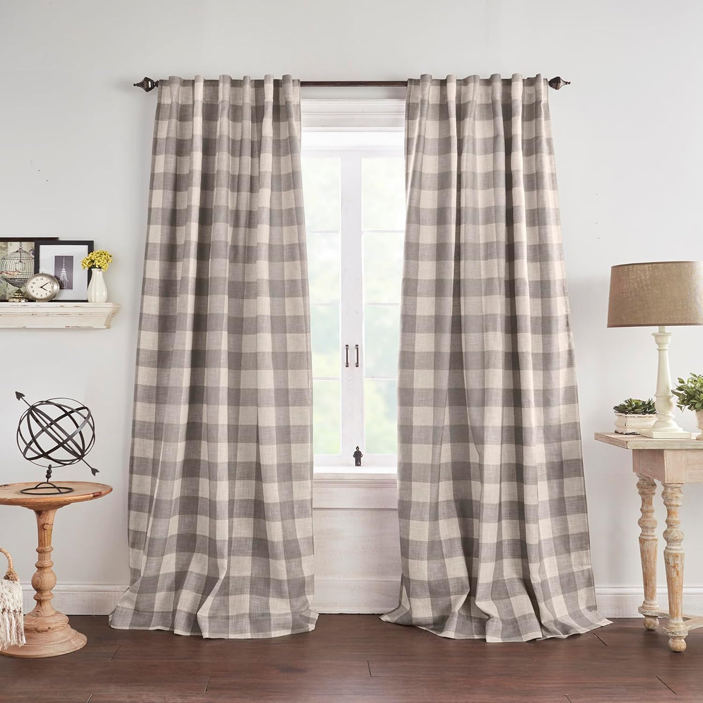 Home Fashions Farmhouse Living Grainger Buffalo-Check Blackout Window Curtain, Living Room and Bedroom Drape with Rod Pocket Tabs, 52" X 84", Grey, 1 Panel