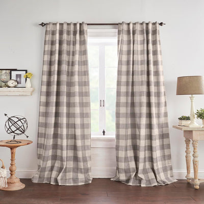 Home Fashions Farmhouse Living Grainger Buffalo-Check Blackout Window Curtain, Living Room and Bedroom Drape with Rod Pocket Tabs, 52" X 84", Grey, 1 Panel