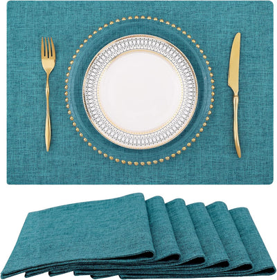 Teal Cloth Easter Placemats Set of 6 – Cotton Linen Blend Washable Spring Dining Table Mats for Easter, Indoors & Outdoors, Easy to Clean, 13 X 19 Inch