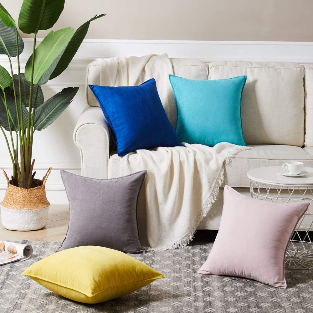 2 Packs Premium Faux Suede Decorative Throw Pillow Covers, Super Soft Square Pillow Case,Solid Cushion Cover for Couch/Sofa/Bedroom (18" X 18", Set of 2, Turquoise)