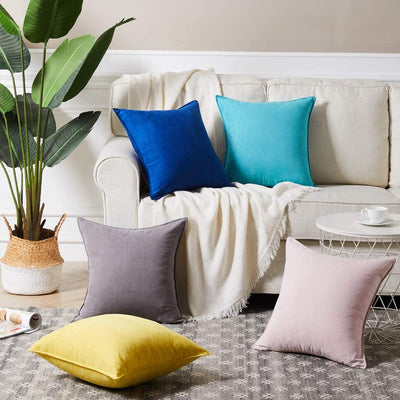 2 Packs Premium Faux Suede Decorative Throw Pillow Covers, Super Soft Square Pillow Case,Solid Cushion Cover for Couch/Sofa/Bedroom (18" X 18", Set of 2, Turquoise)