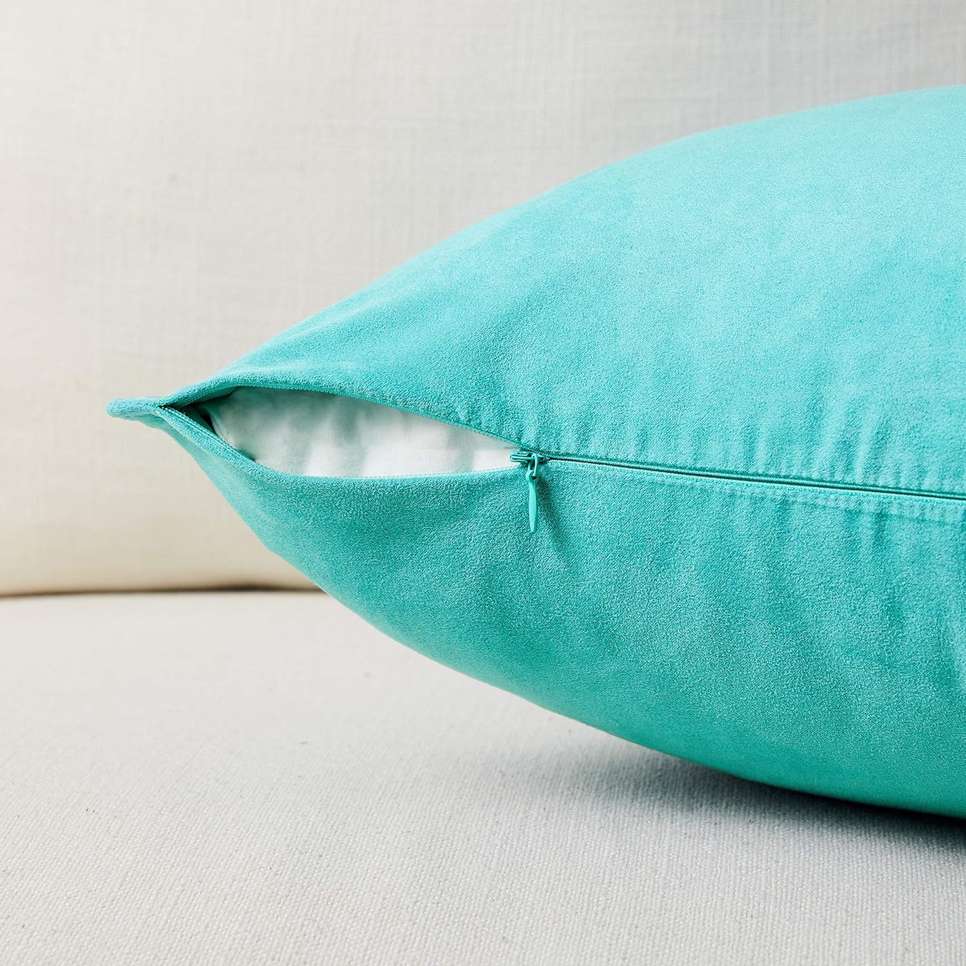 2 Packs Premium Faux Suede Decorative Throw Pillow Covers, Super Soft Square Pillow Case,Solid Cushion Cover for Couch/Sofa/Bedroom (18" X 18", Set of 2, Turquoise)