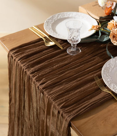 Cheesecloth Table Runner 10Ft Gauze Boho Rustic Brown Cheese Cloth Table Runner for Wedding Bridal Shower Fall Thanskgiving Decoration 120 Inches